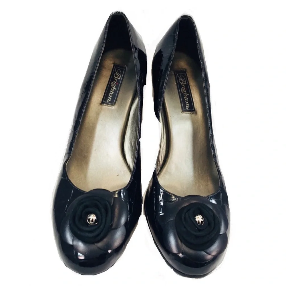 Brighton Womans Black Leather Croc Low Pumps 10M